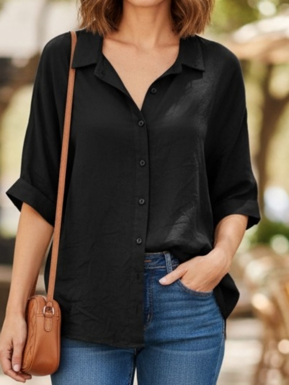 CALVIN KLEIN Womens Plus Size Black Button Down Collared Shirt, 3X